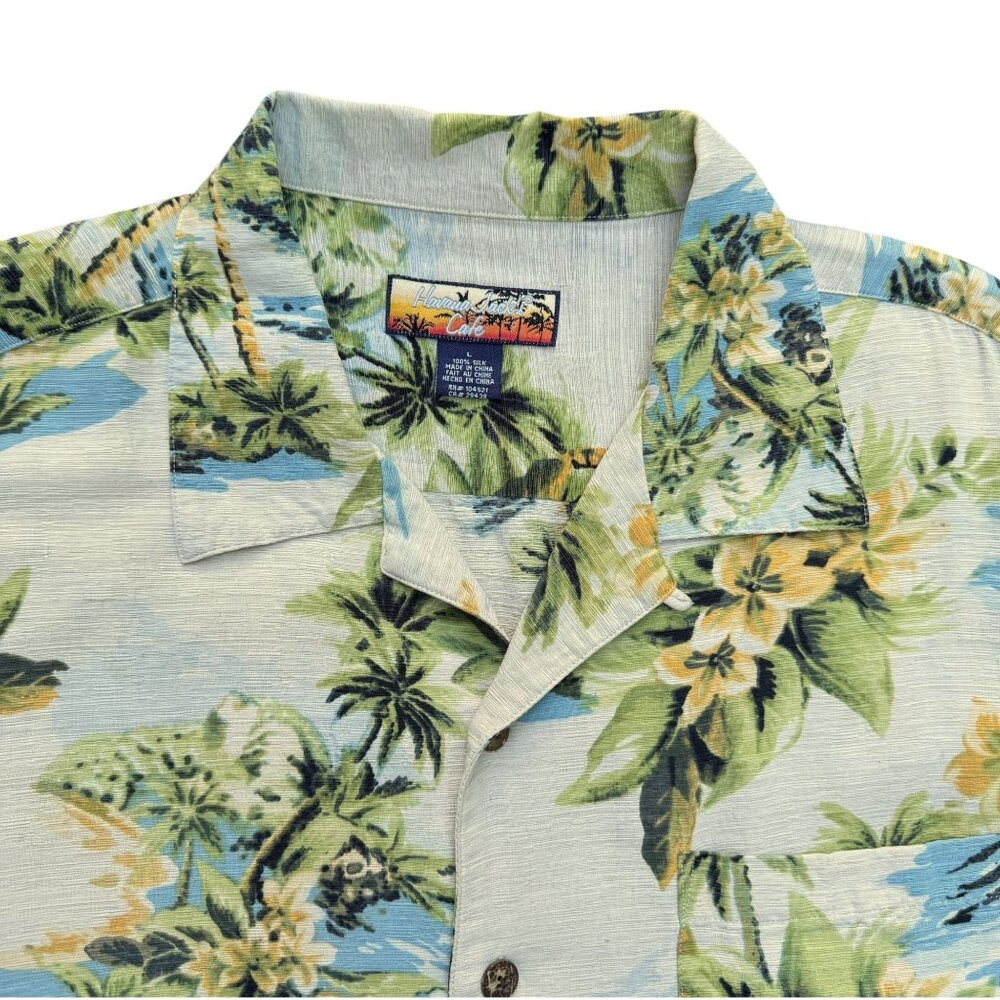 Havana Jack's Cafe Hawaiian Shirt Mens L 100% Silk Tropical Palm Beachwear Vacay
